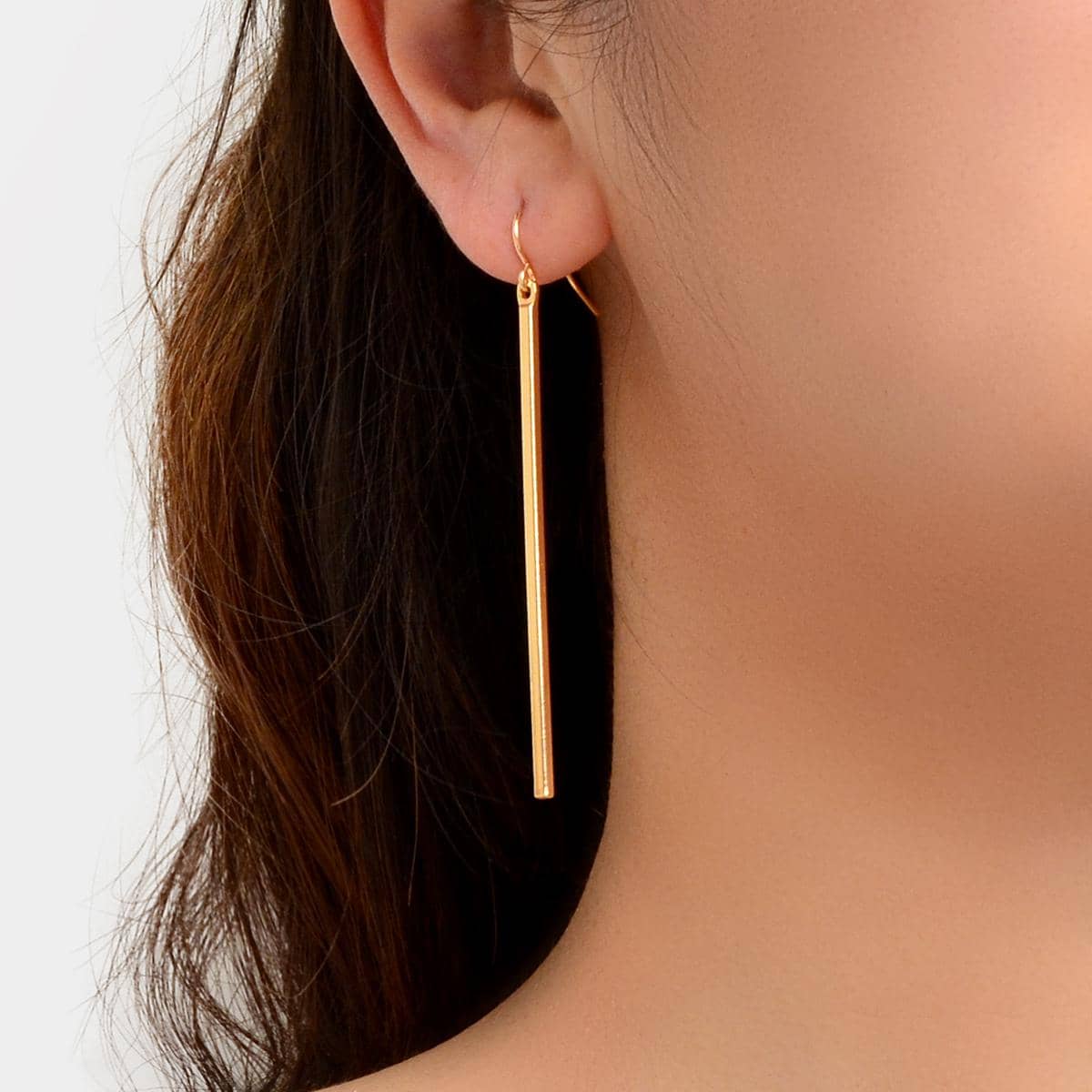 Punk Simple Style Square Geometric Black Stick Charm Hanging Minimalist Earrings
