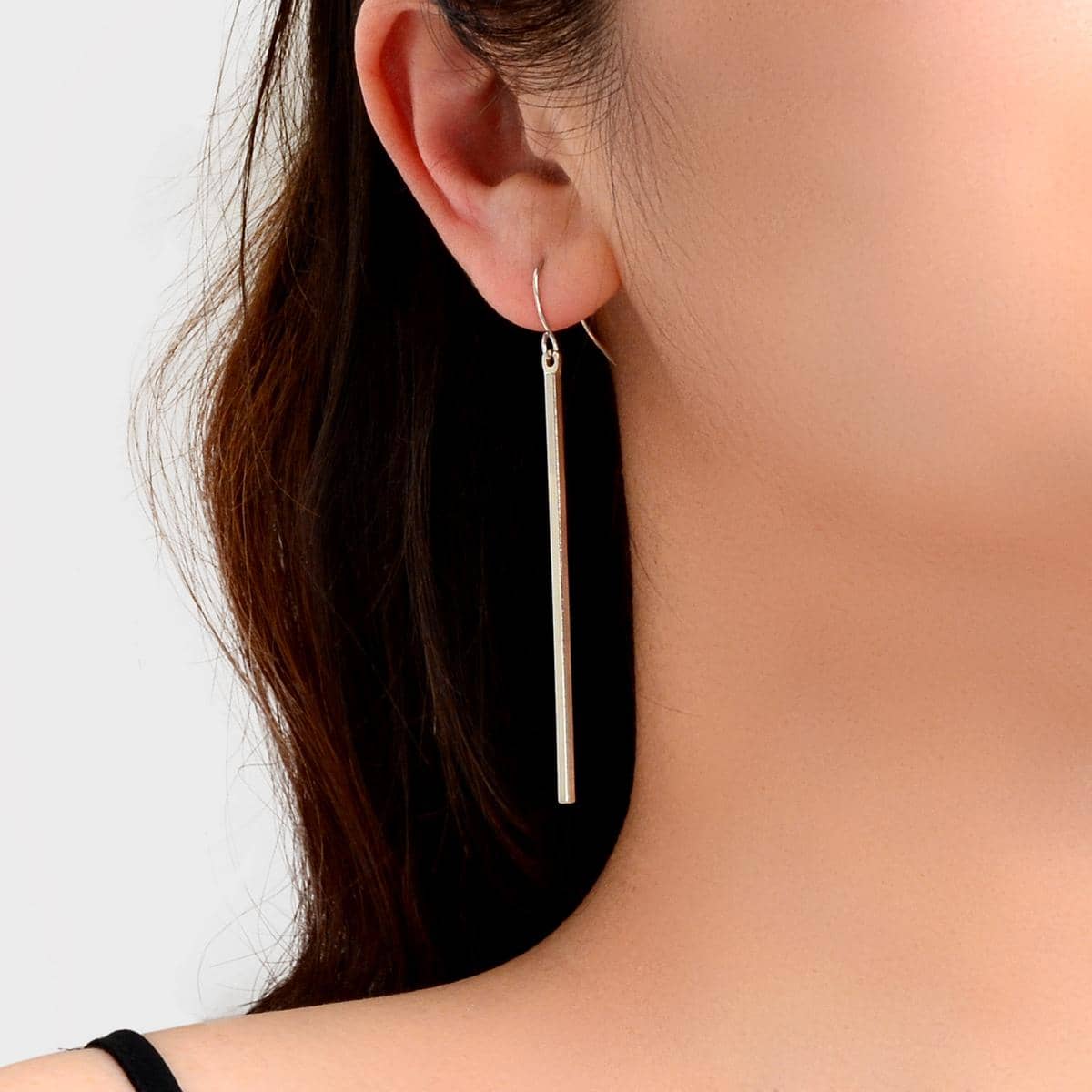 Punk Simple Style Square Geometric Black Stick Charm Hanging Minimalist Earrings