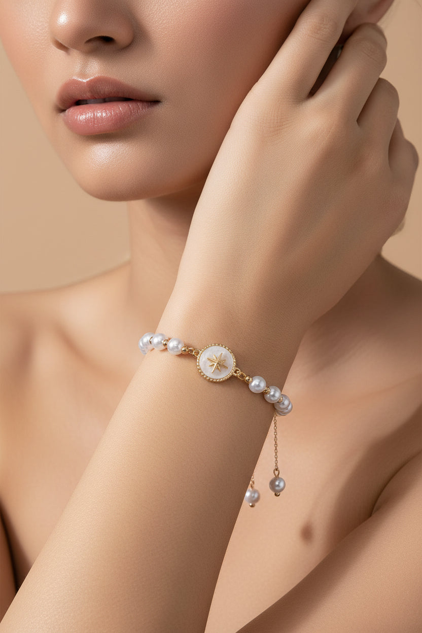 Retro Jewellery Round White Charm Pearl Chain Adjustable Bracelet Birthday Gifts