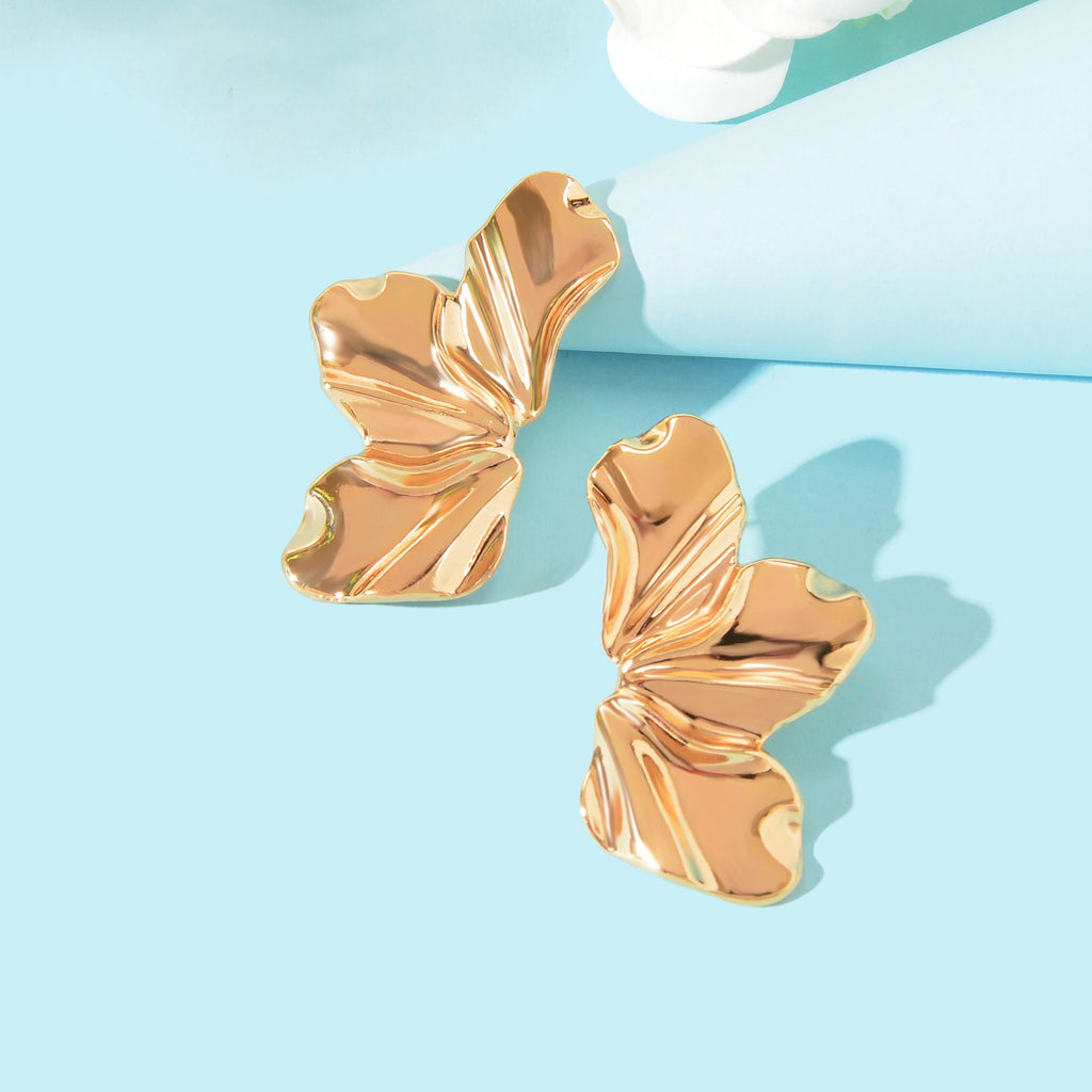 Stylish Golden Metal Geometric Irregular Leaf Stud Party Earrings for Women