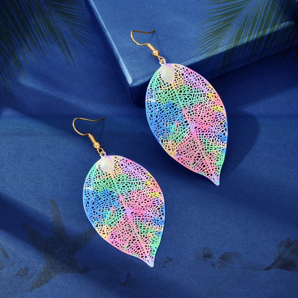 Boho Chic Colorful Hollow Leaf Dangle Earrings for Women Party Daily Holiday Jewelry