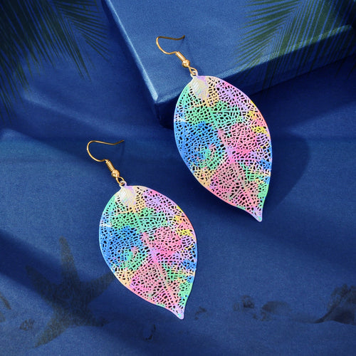 Boho Chic Colorful Hollow Leaf Dangle Earrings for Women Party Daily Holiday Jewelry
