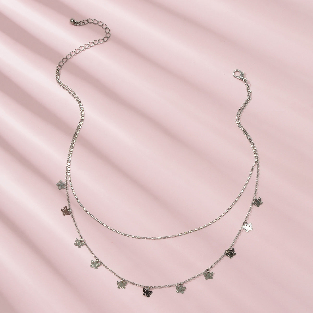 Minimalist Silver Double layer Chain Butterfly Collar Necklace Female Jewellery