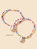 2 pcs Handmade Boho Colourful Beads Shell Charm Ankle Bracelets Foot Anklet Set