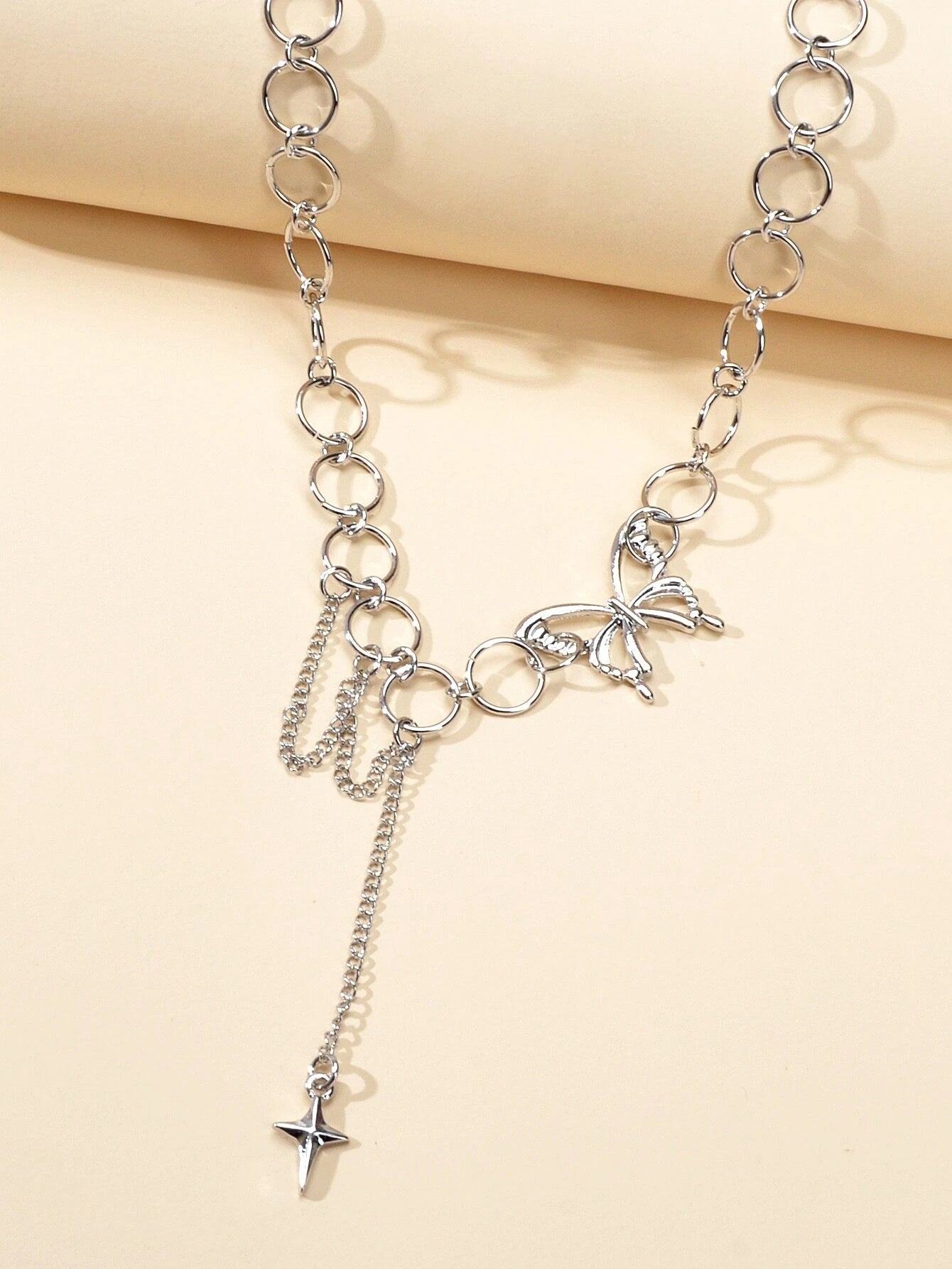 Silver Chain Star Butterfly Fringe Necklace Tassel Collar Accessories Jewellery