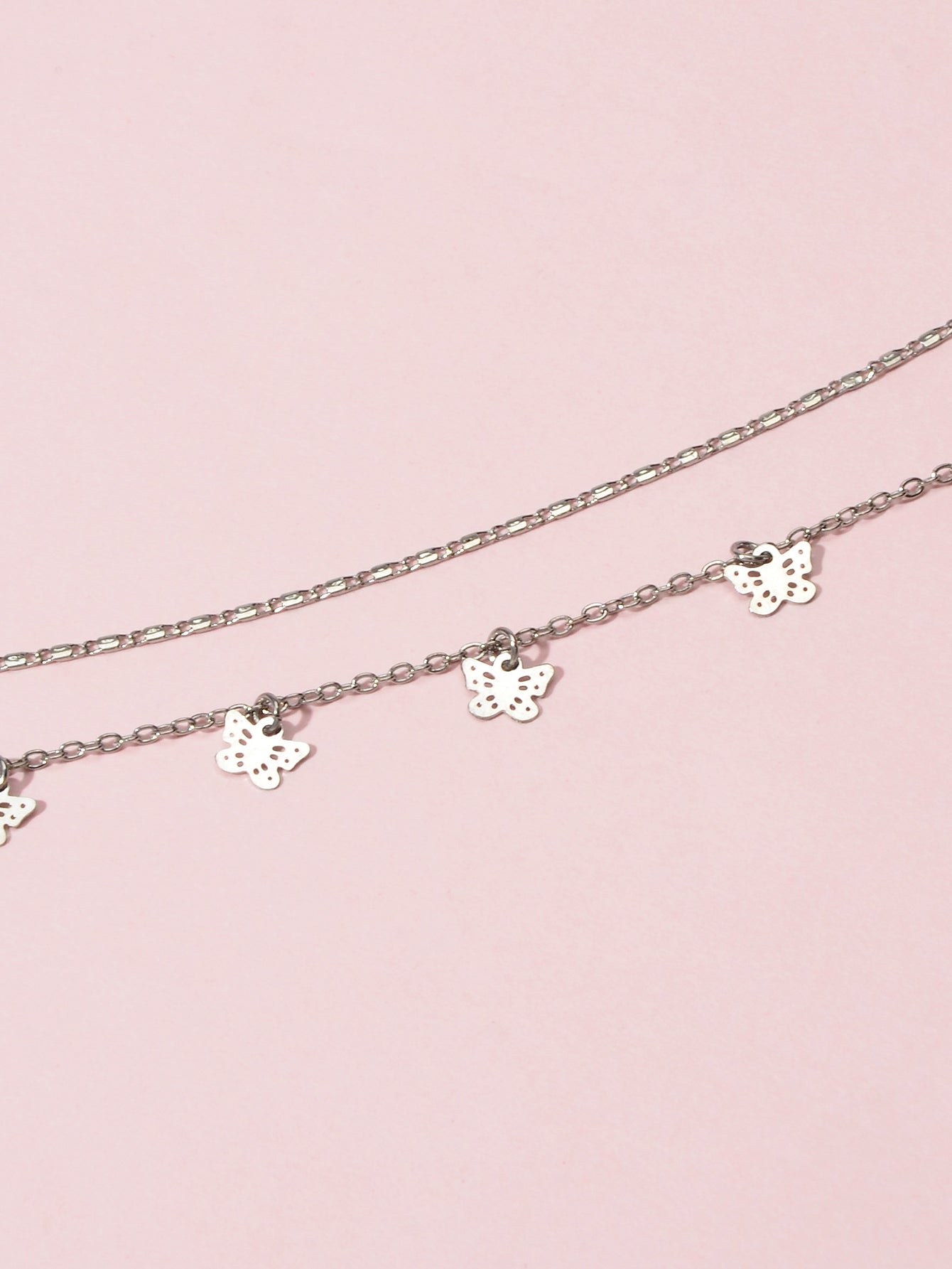 Minimalist Silver Double layer Chain Butterfly Collar Necklace Female Jewellery