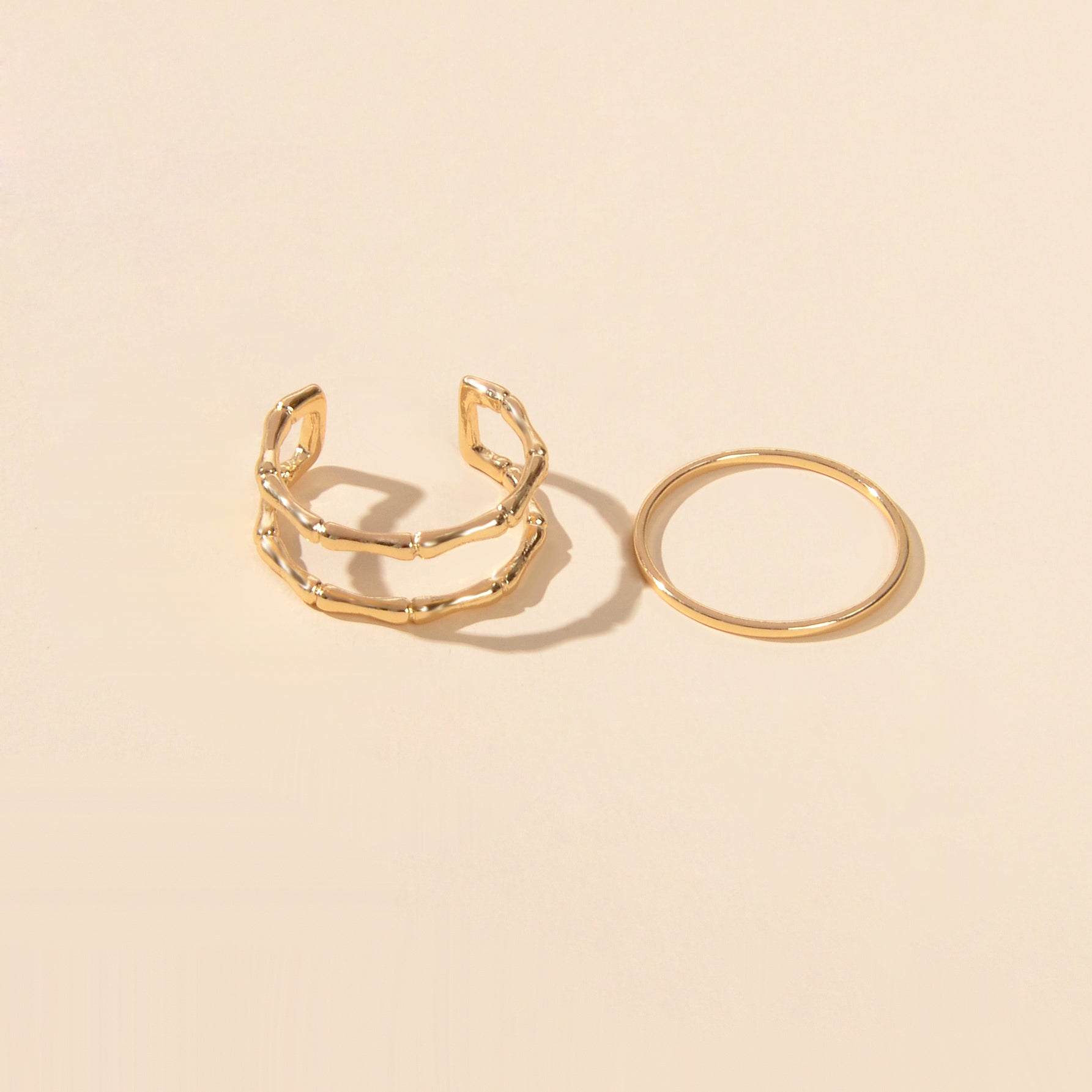 Trendy Jewelry 2pcs Minimalist Gold Silver Stackable Multiple Open Cuff Ring Set