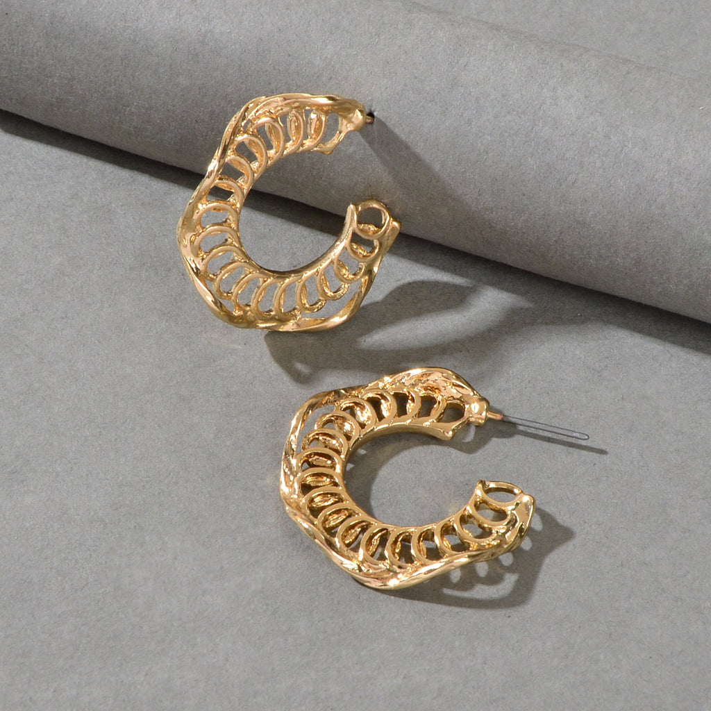 Classic Gold Plated Circle Open Half Hoop Huggie Chunky Wrap Cuffs Stud Earrings
