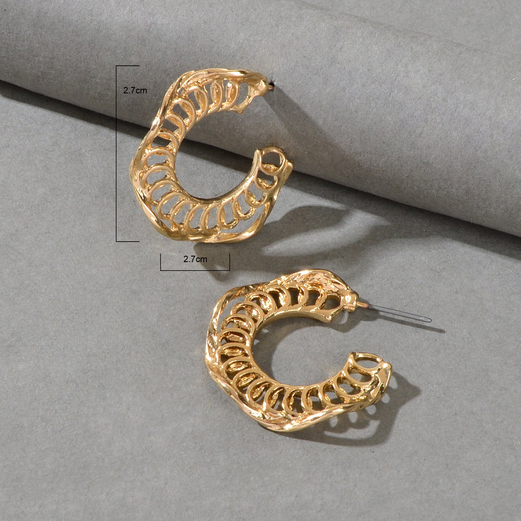 Classic Gold Plated Circle Open Half Hoop Huggie Chunky Wrap Cuffs Stud Earrings