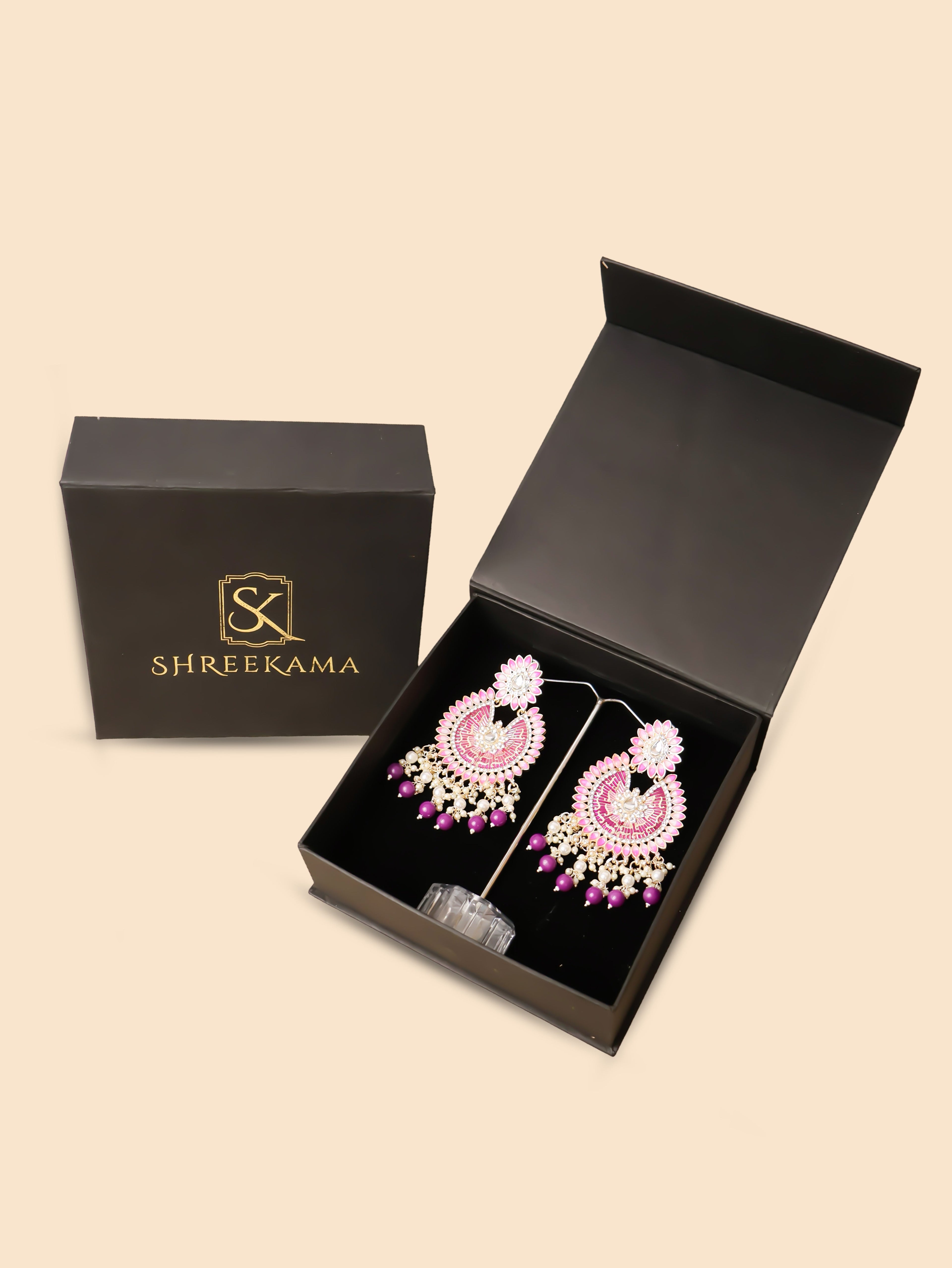 Delicate Pearl & Rhinestone Chandelier Earrings for Women by Shreekama