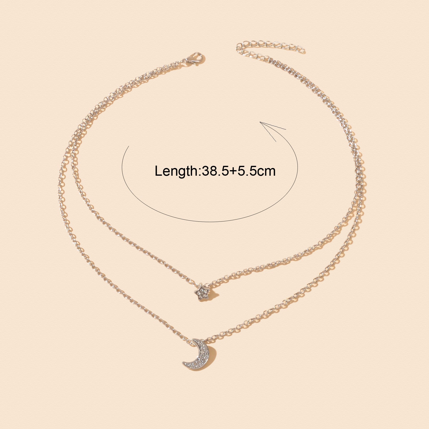 Dainty Silvery Layered Chain Rhinestone Decor Moon Star Pendant Necklace Women Daily Dating Birthday Gift Jewelry