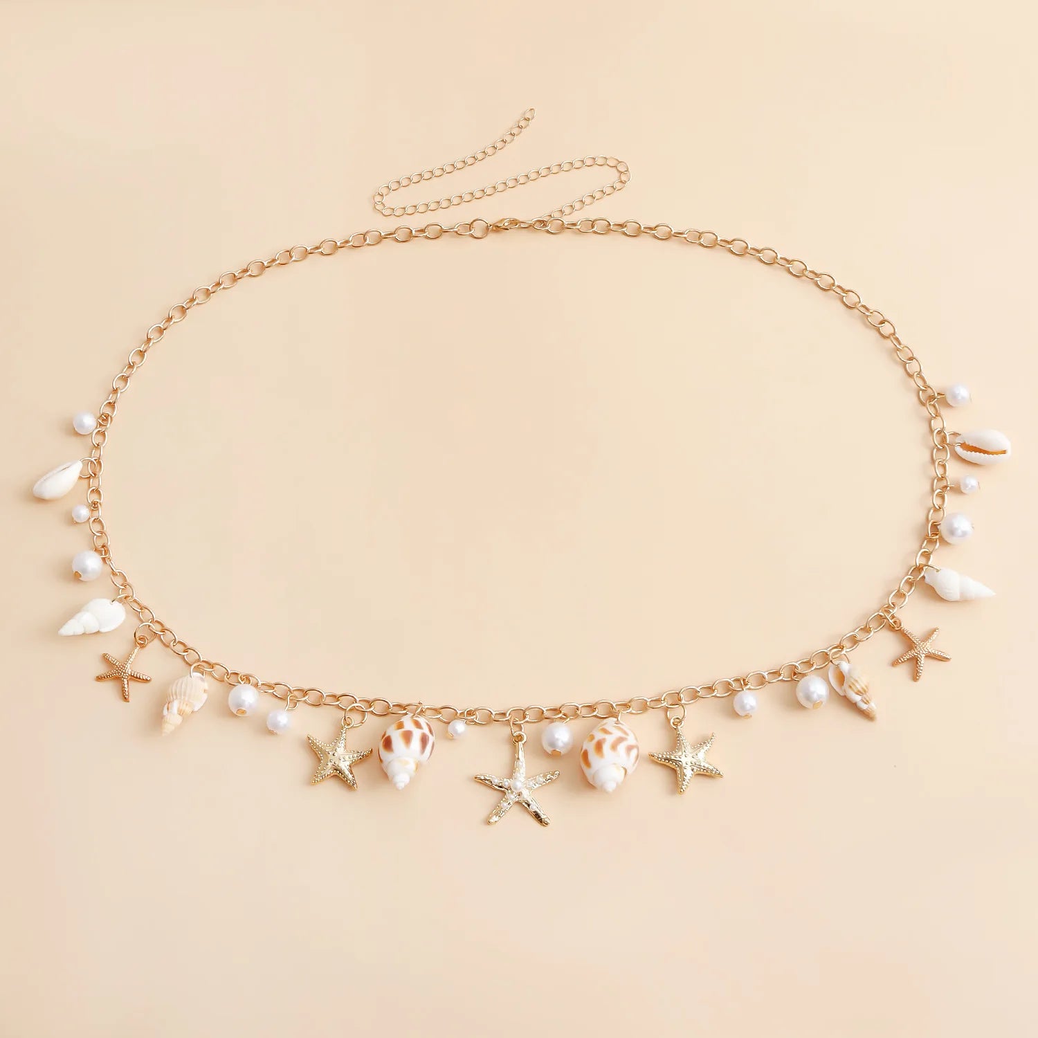 Bohemian Summer Beach Shell Waist Chain for Women Seaside Imitation Pearl Starfish Conch Pendant Body Chain Fashion Jewelry Gift