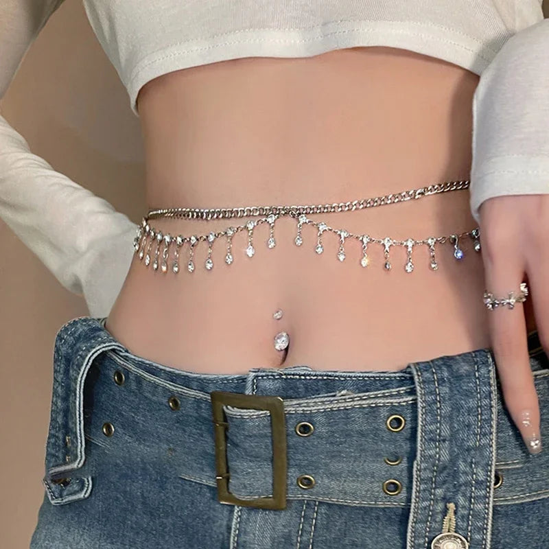 Luxury Sexy Rhinestone Star Tassel Pendant Waist Belly Belt Chain for Women Bikini Rave Beach Body Jewelry Gift Y2K Accessories