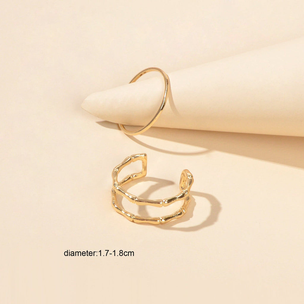 Trendy Jewelry 2pcs Minimalist Gold Silver Stackable Multiple Open Cuff Ring Set