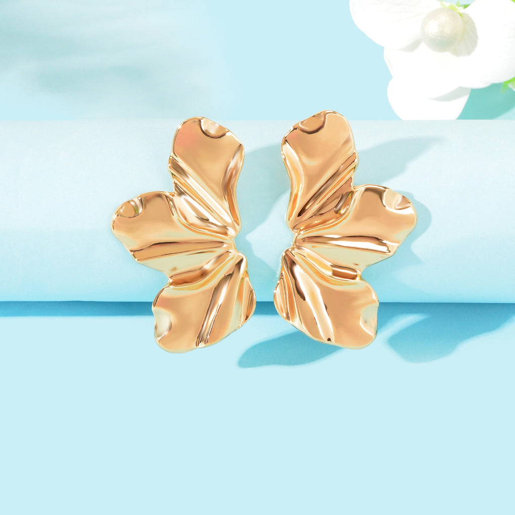 Stylish Golden Metal Geometric Irregular Leaf Stud Party Earrings for Women