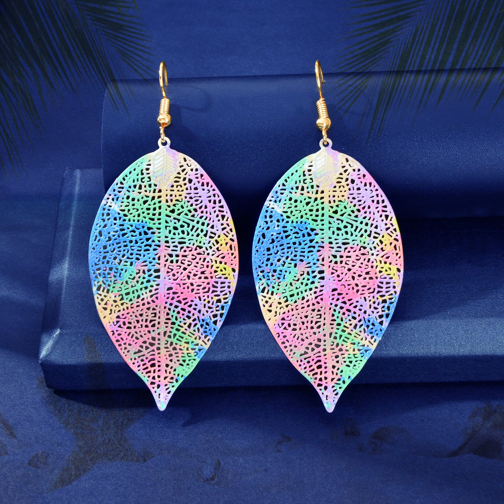 Boho Chic Colorful Hollow Leaf Dangle Earrings for Women Party Daily Holiday Jewelry