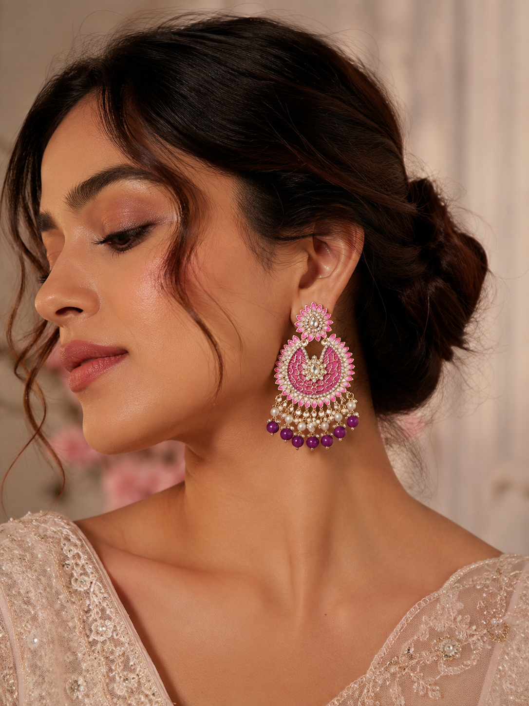 Delicate Pearl & Rhinestone Chandelier Earrings for Women by Shreekama